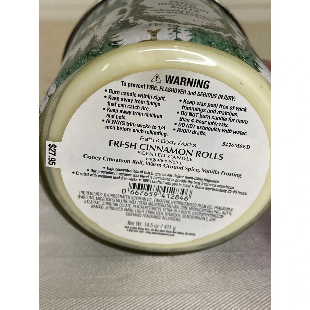 Bath & Body Works Fresh Cinnamon Rolls 3-Wick Candle 14.5 oz Soy Wax Blend